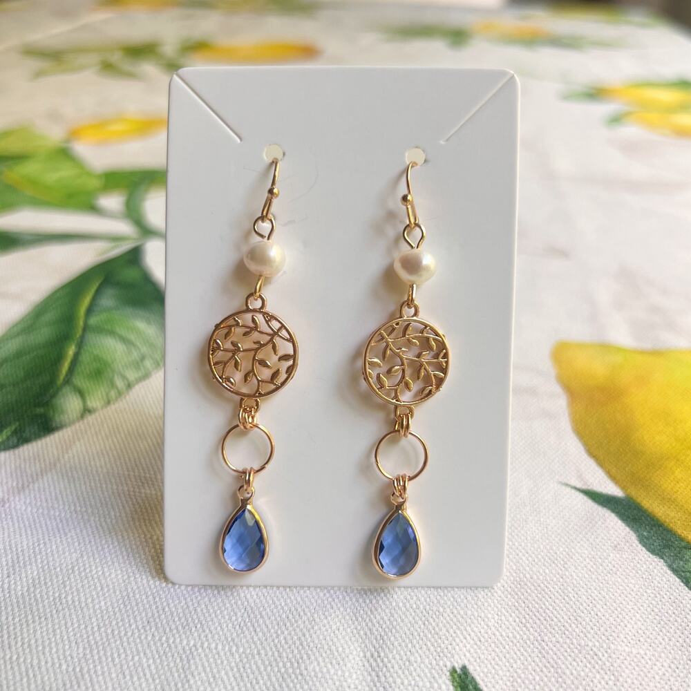 Pearl Hoop Earrings, Light Blue Earrings, Casual Classy Nature Earrings Gift